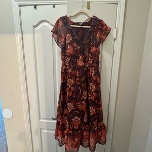 Old Navy Orange and Brown Midi Sundress V-Neck Flutter Sleeve